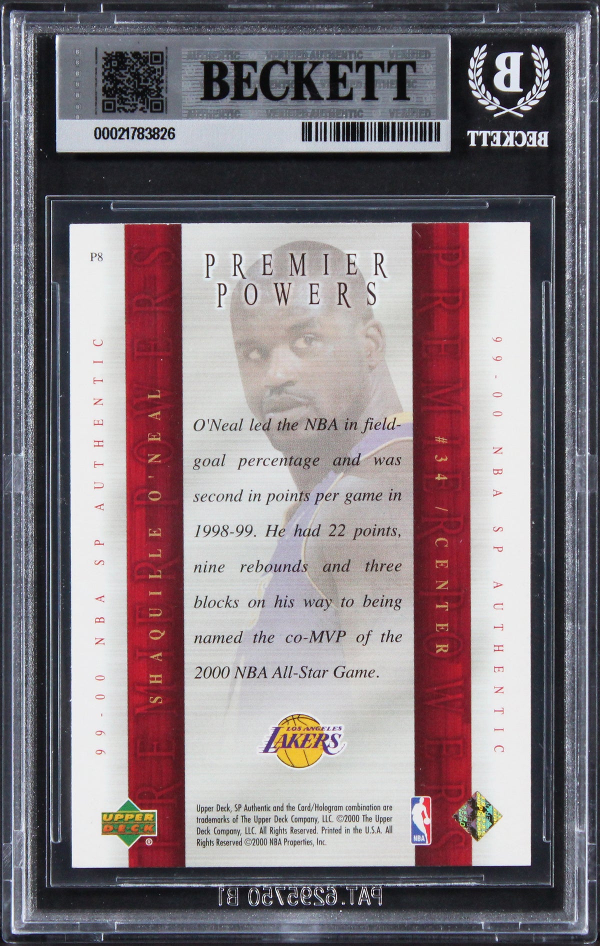 Lakers Shaquille O'Neal Signed 1999 SP Authentic #P8 Card Auto 10! BAS Slabbed