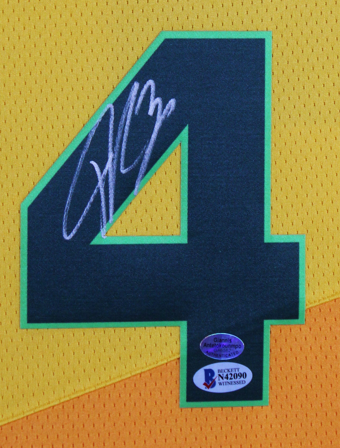 Giannis Antetokounmpo Signed Yellow Nike City Edition Framed Jersey BAS #N42090