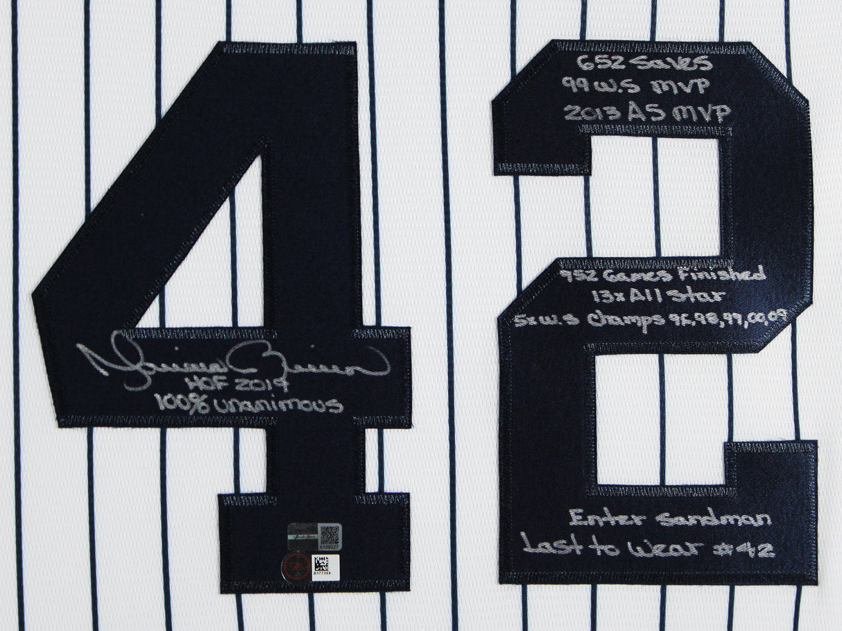 Yankees Mariano Rivera "10x Stat" Signed White Pinstripe Framed Jersey Steiner