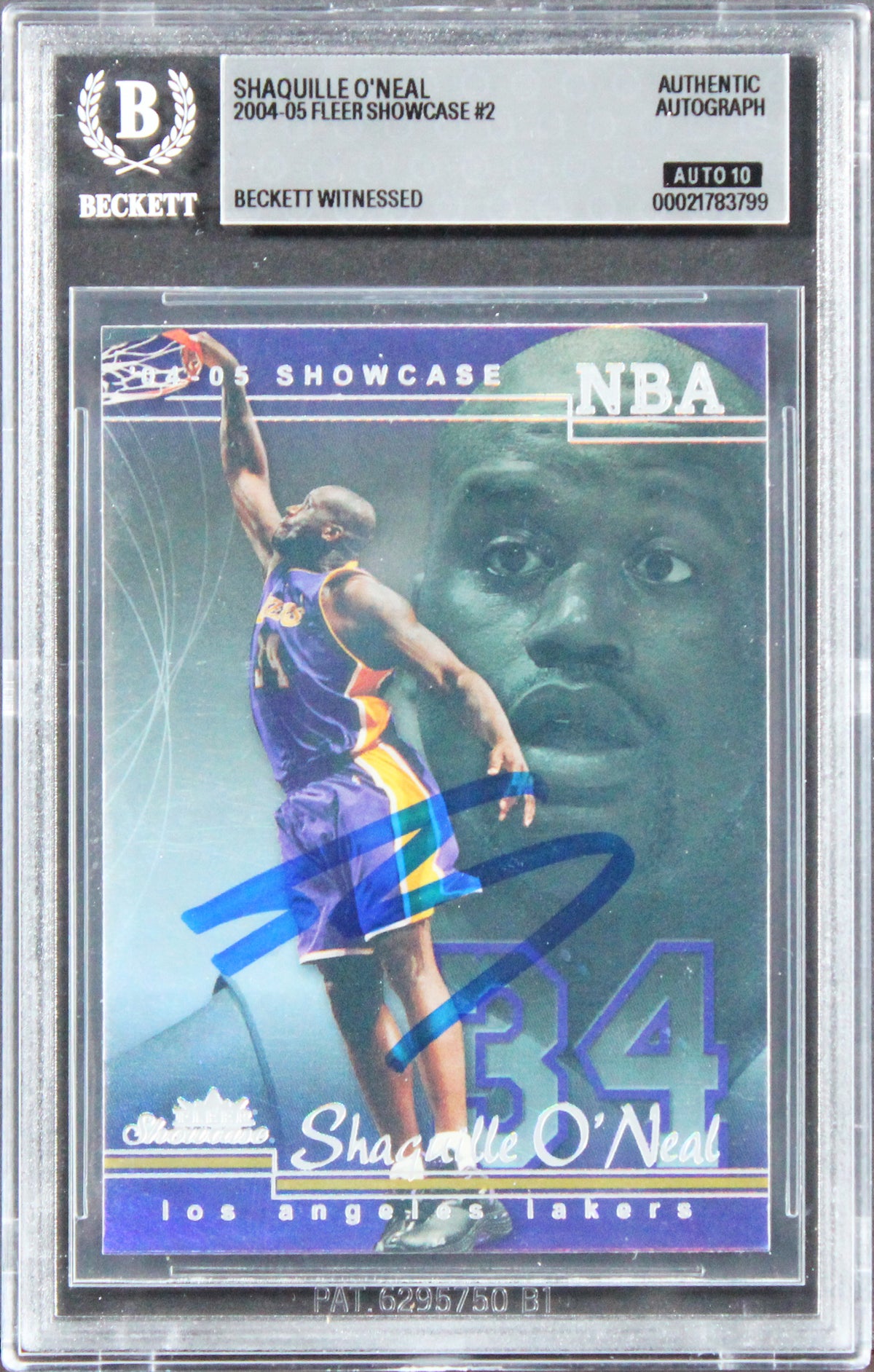 Lakers Shaquille O'Neal Signed 2004 Fleer Showcase #2 Card Auto 10! BAS Slabbed