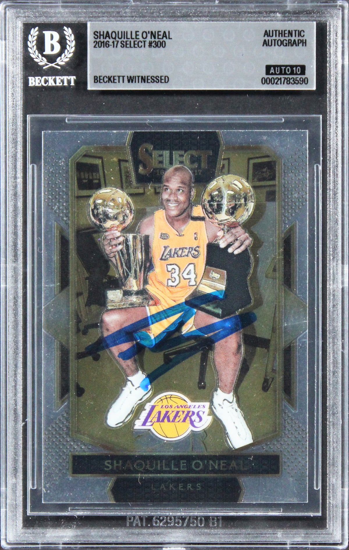 Lakers Shaquille O'Neal Signed 2016 Select #300 Card Auto Grade 10! BAS Slabbed