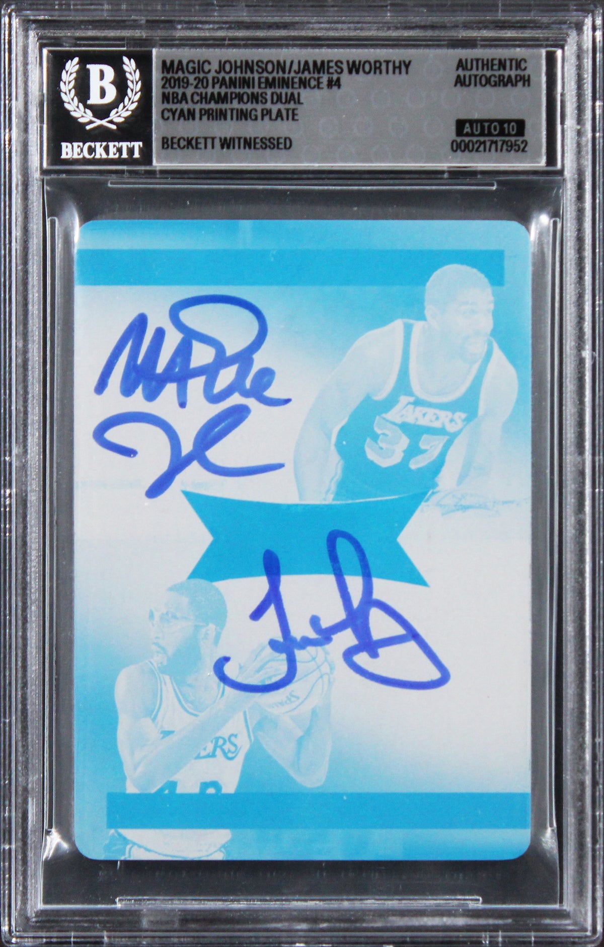 Magic Johnson & James Worthy Signed 2019 Panini PP #4 1/1 Card Auto 10! BAS Slab