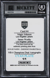 Magic Johnson & James Worthy Signed 2019 Panini PP #4 1/1 Card Auto 10! BAS Slab