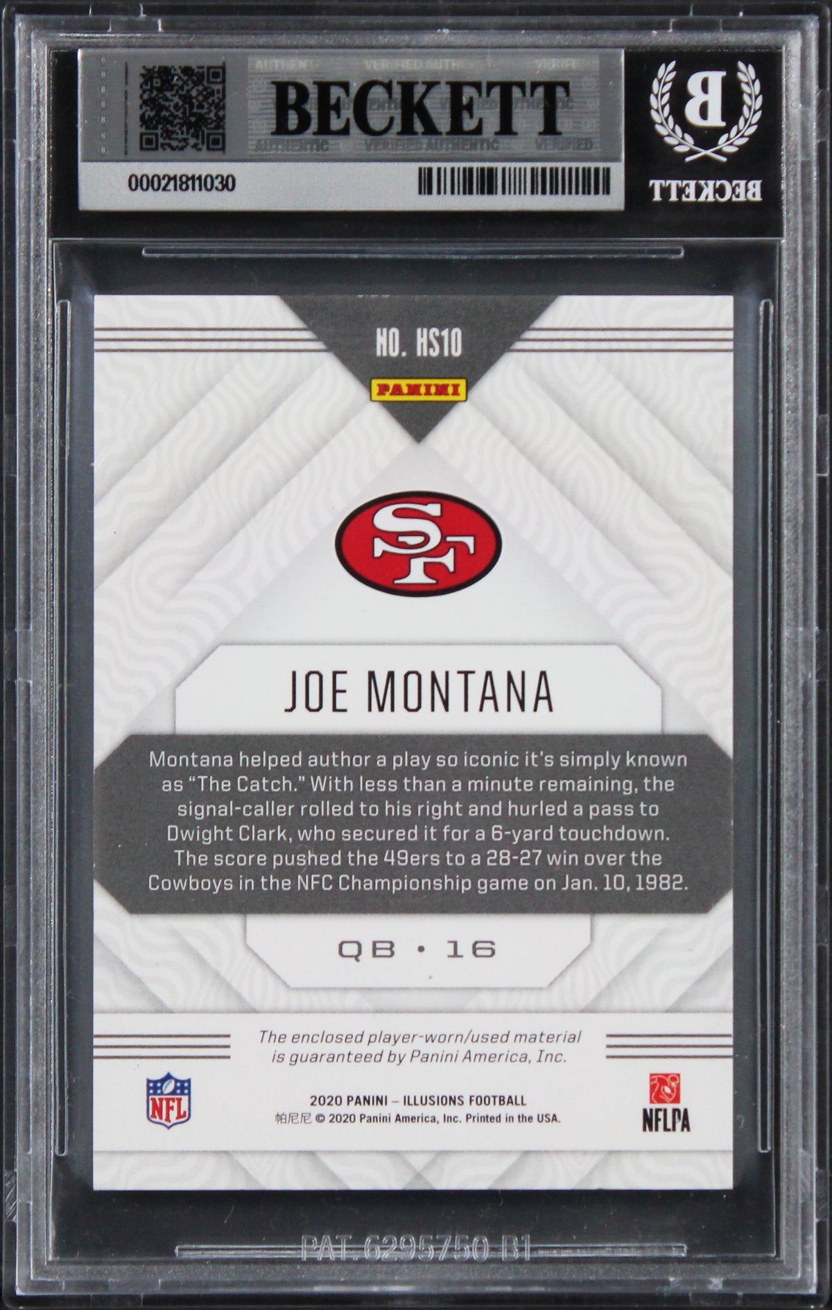 49ers Joe Montana Signed 2020 Panini Illusions #10 Card Auto 10! BAS Slabbed 4