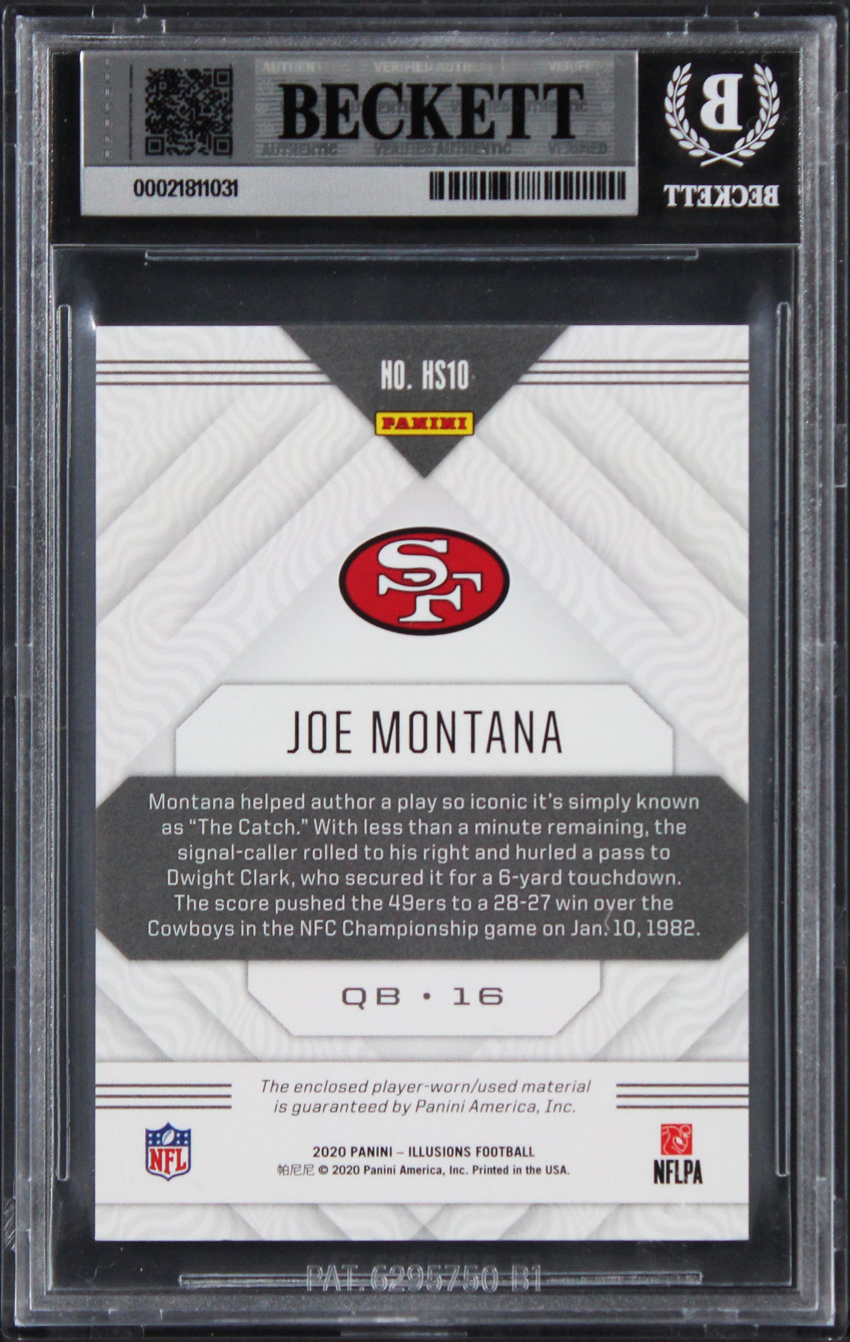 49ers Joe Montana Signed 2020 Panini Illusions #10 Card Auto 10! BAS Slabbed 5
