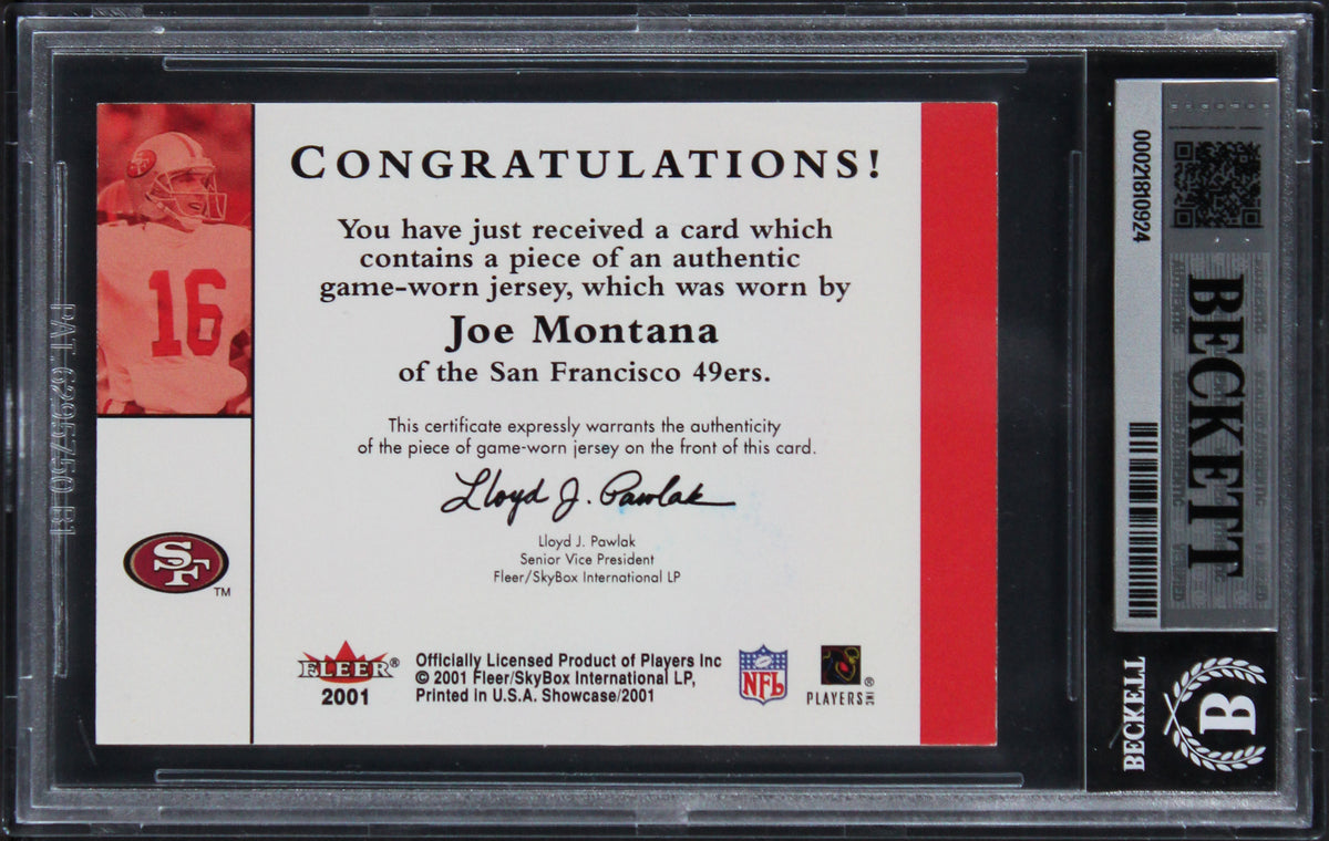 49ers Joe Montana Signed 2001 Fleer Showcase #10 Card Auto Grade 10! BAS Slabbed