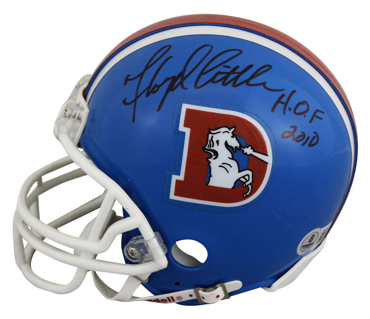 Broncos Floyd Little "HOF 2010" Signed VSR4 Rep Mini Helmet BAS #BV01102