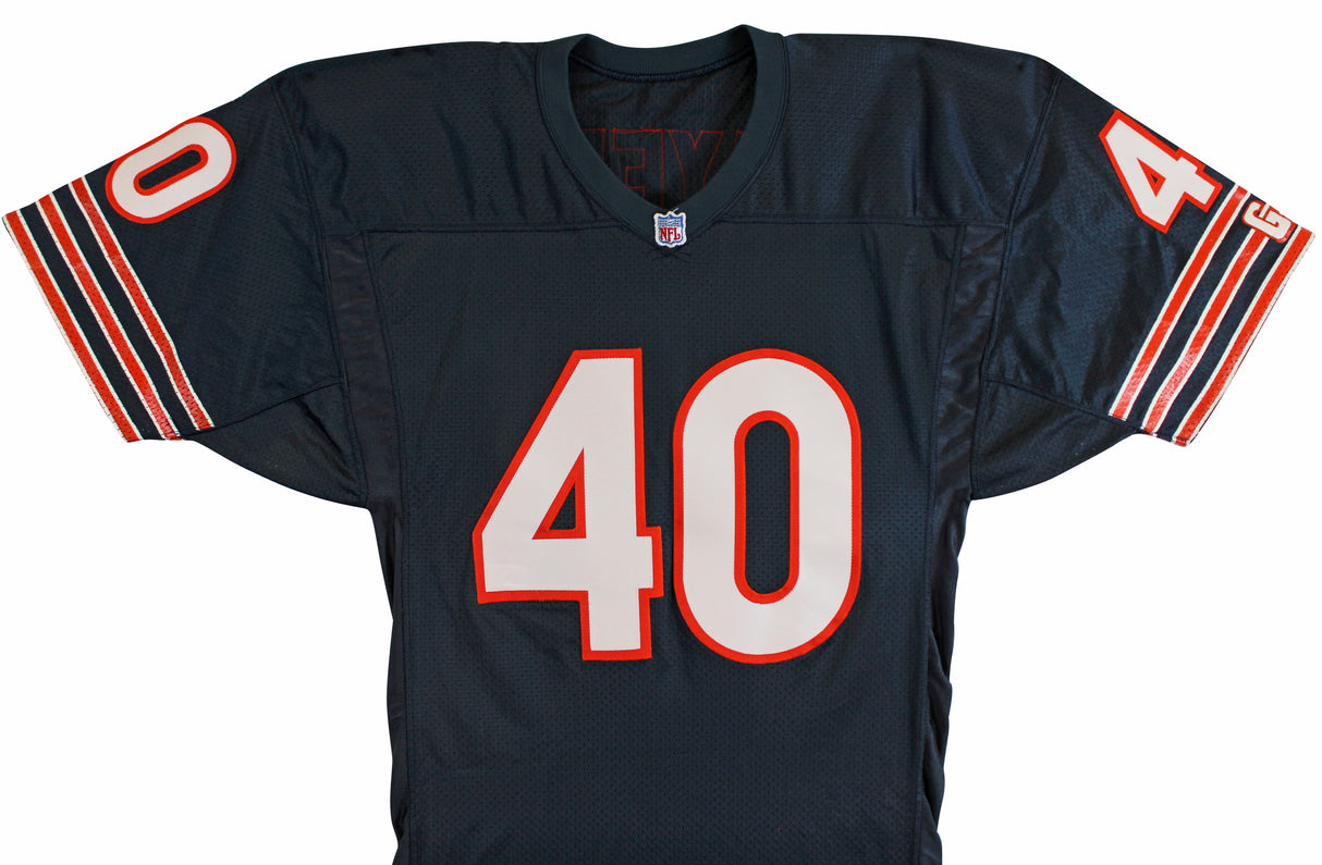 Bears Gale Sayers "Best Wishes" Signed Navy Blue Champion Jersey BAS #BV01101