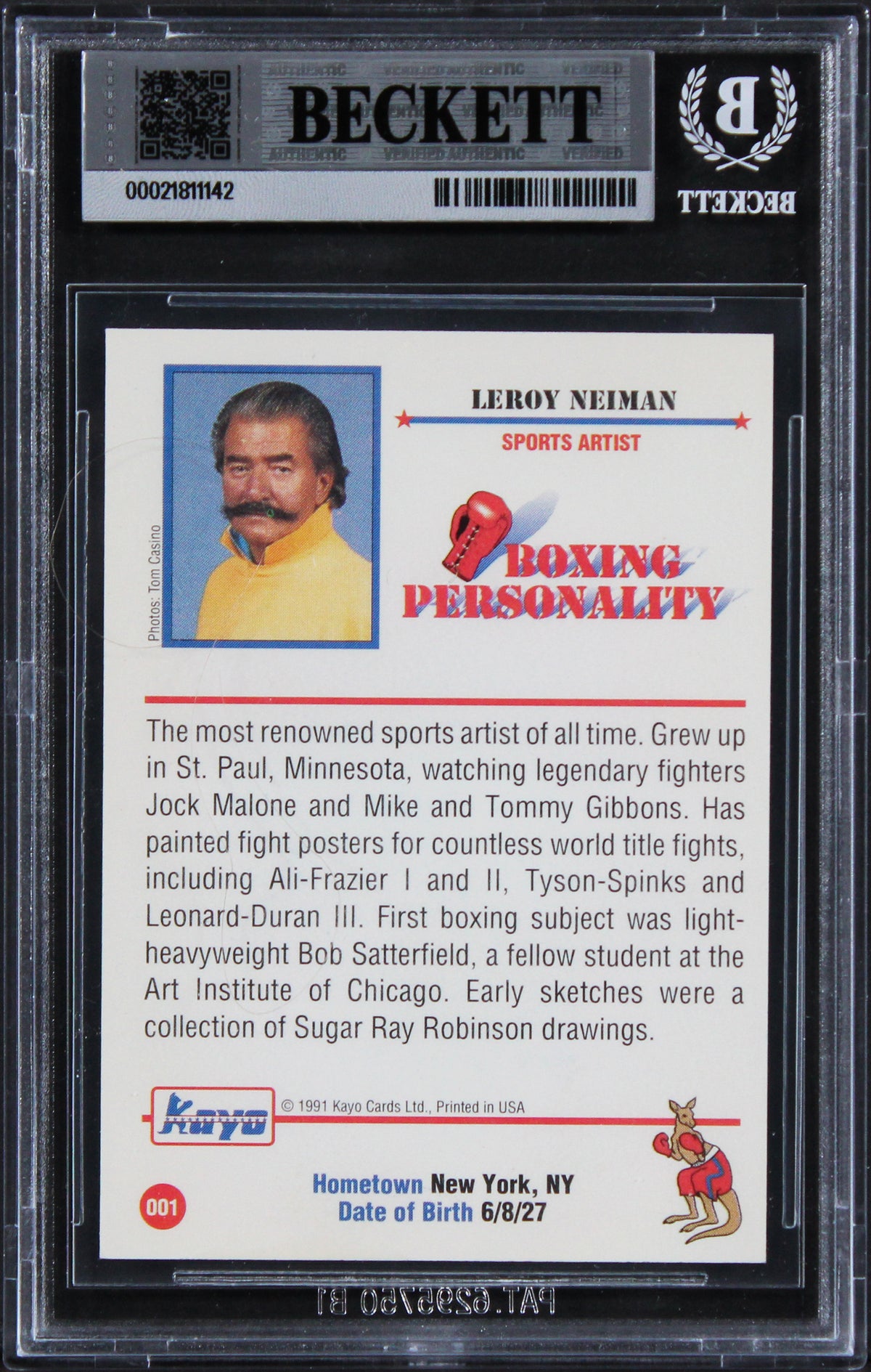 Leroy Neiman Authentic Signed 1991 Kayo #1 Card Autographed BAS Slabbed