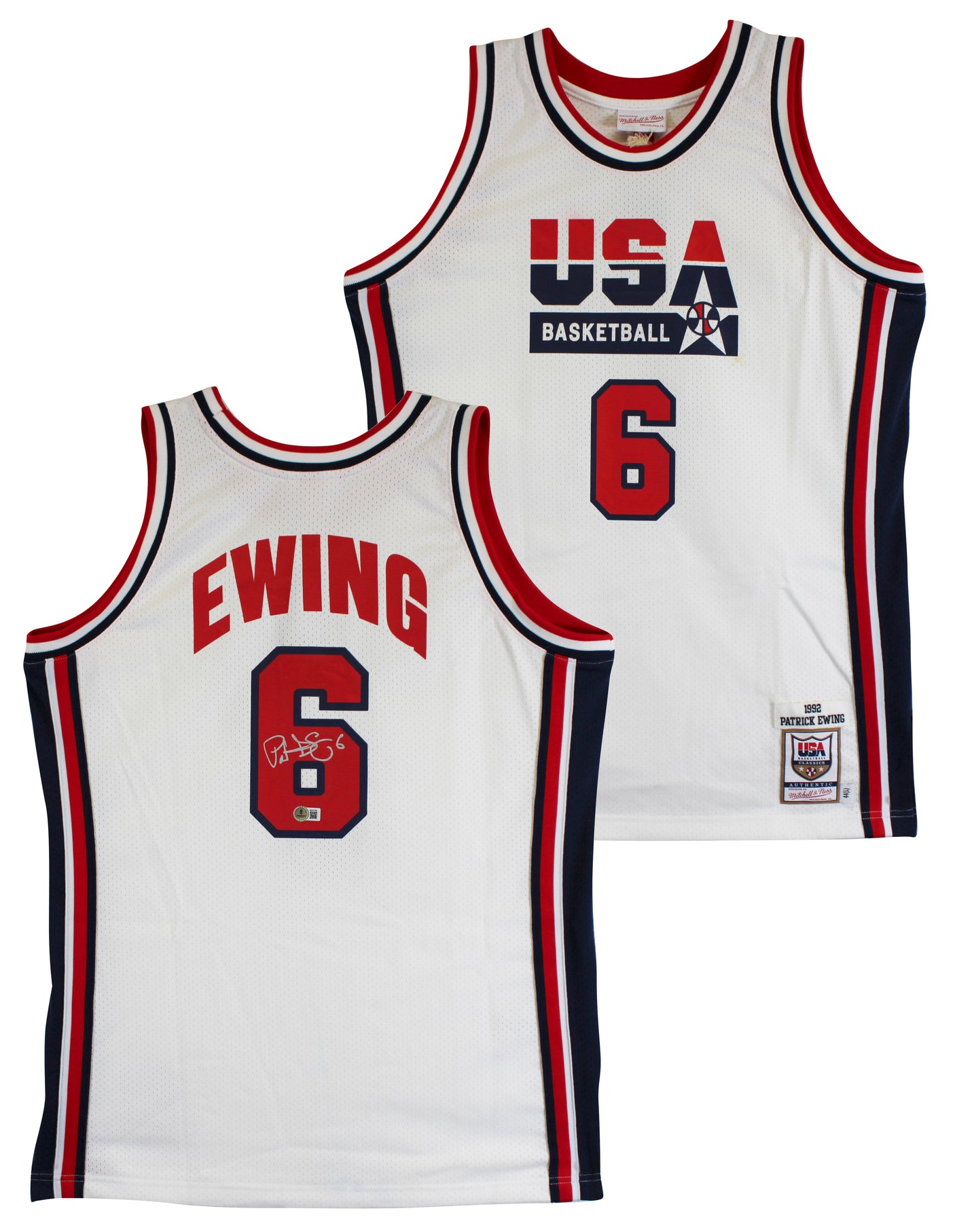 Knicks Patrick Ewing Signed White M&N 1992 USA Authentic Jersey BAS #BV01198