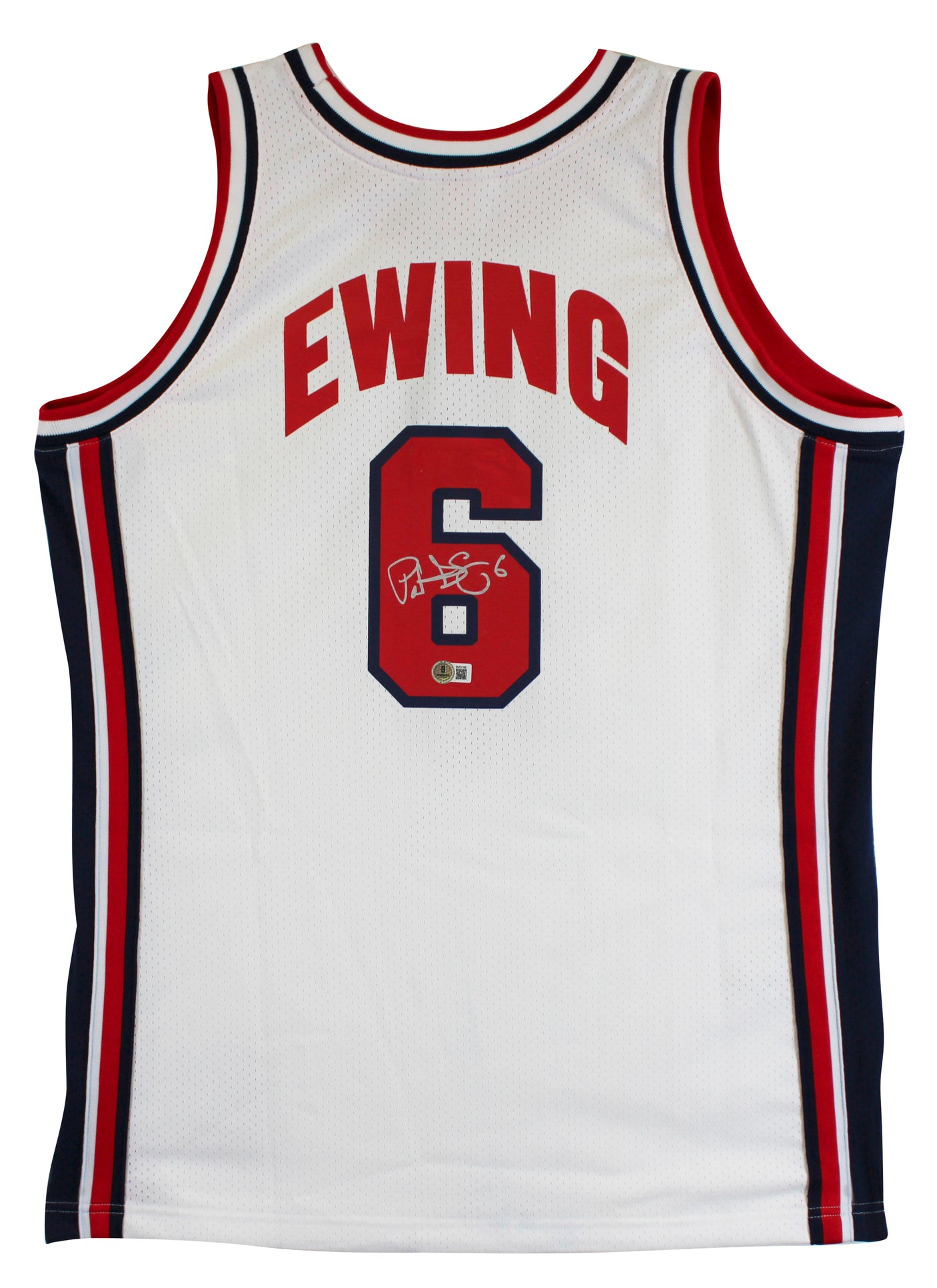 Knicks Patrick Ewing Signed White M&N 1992 USA Authentic Jersey BAS #BV01198