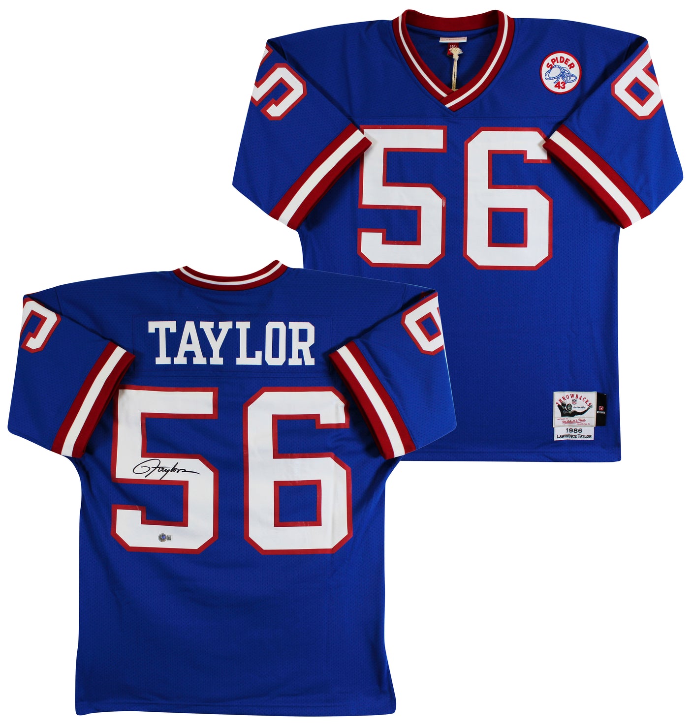 Giants Lawrence Taylor Signed 1986 Blue M&N Throwback Authentic Jersey BAS