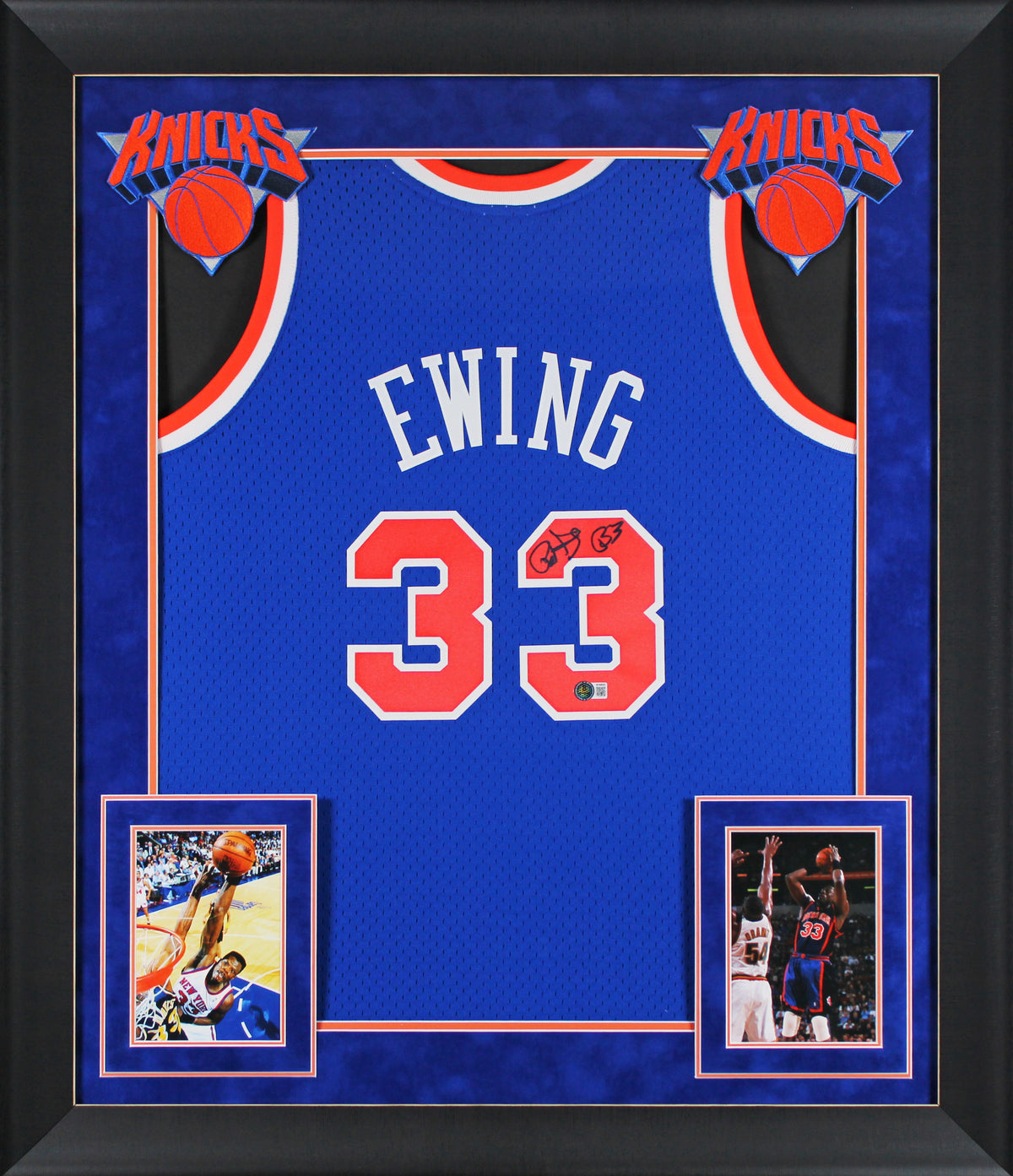 Knicks Patrick Ewing Authentic Signed Blue 1991-92 M&N Framed Jersey BAS