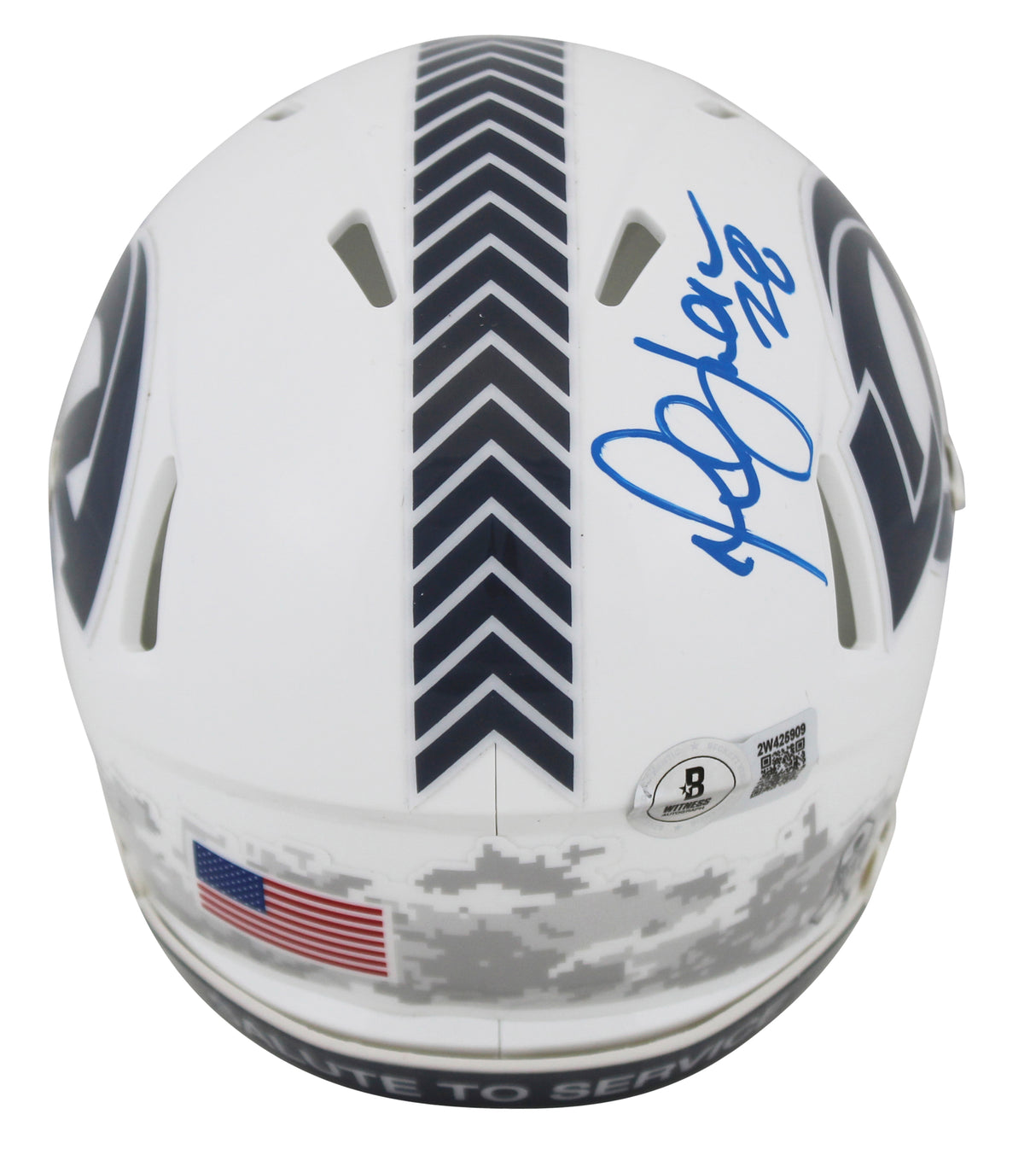 Rams Marshall Faulk Signed Salute To Service III Speed Mini Helmet w/ Case BAS W