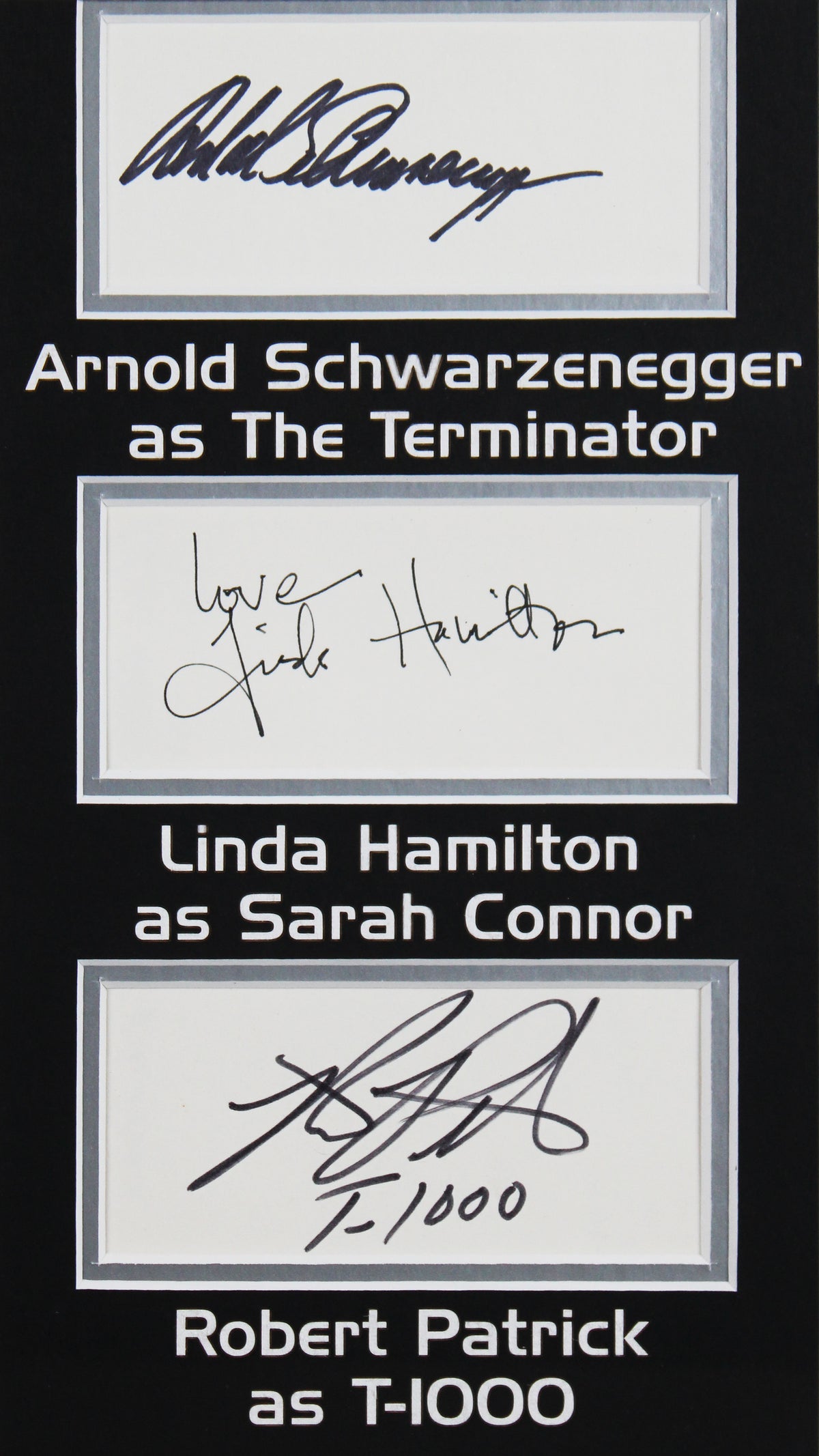 Terminator 2 (3) Schwarzenegger, Hamilton & Patrick Signed Framed Display BAS 1