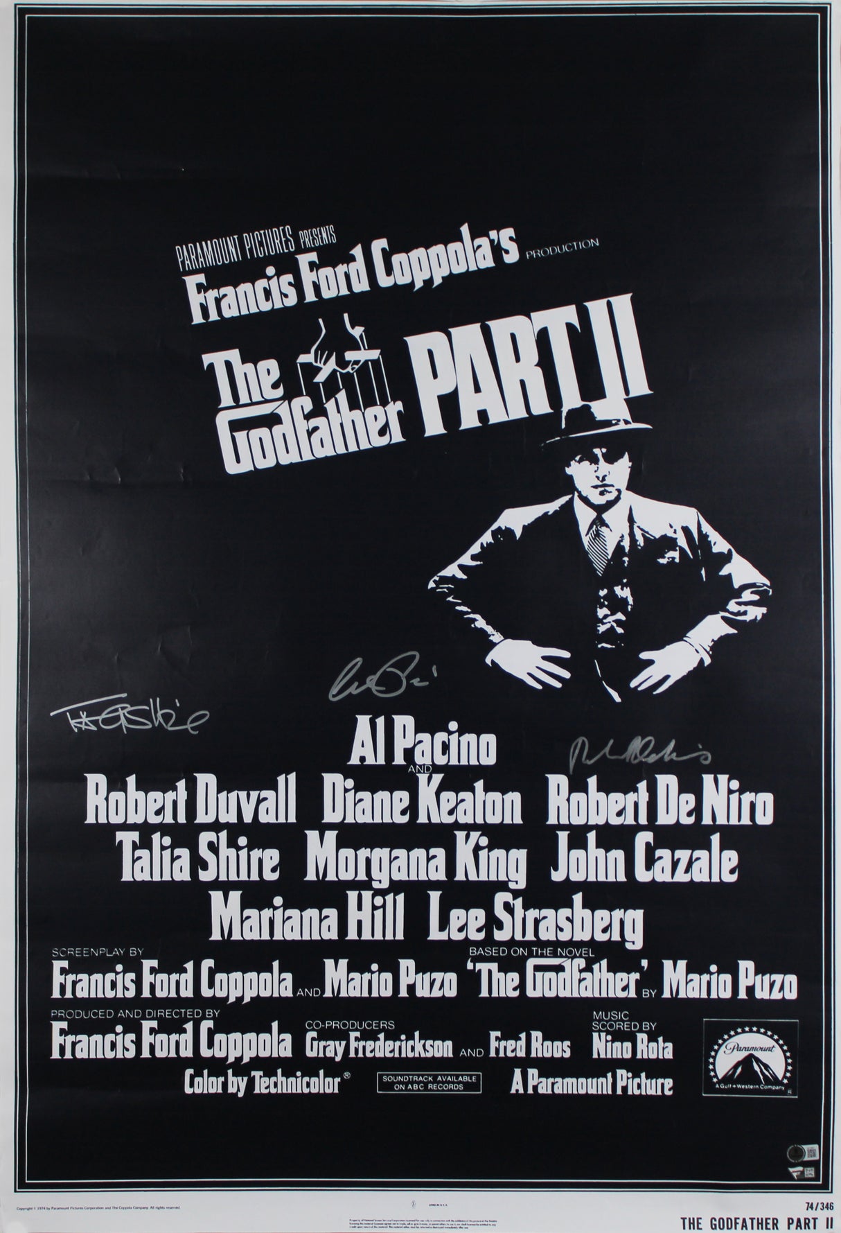 Al Pacino, Robert De Niro & Talia Shire The Godfather Signed 27x40 Poster BAS