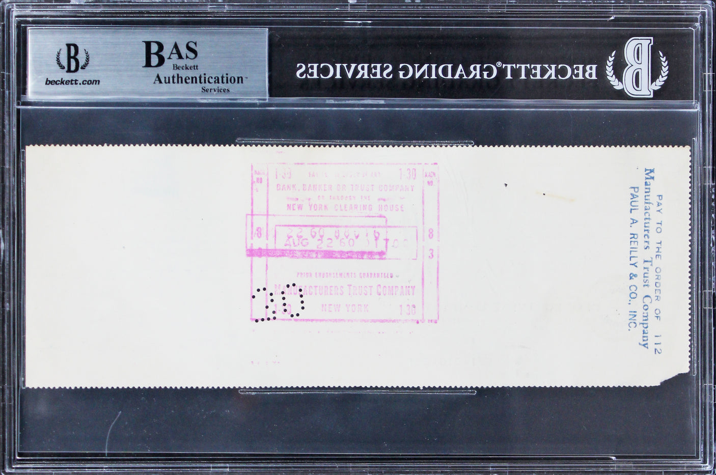 Marilyn Monroe Authentic Signed 3x8.5 1960 MM Productions Check BAS Slabbed