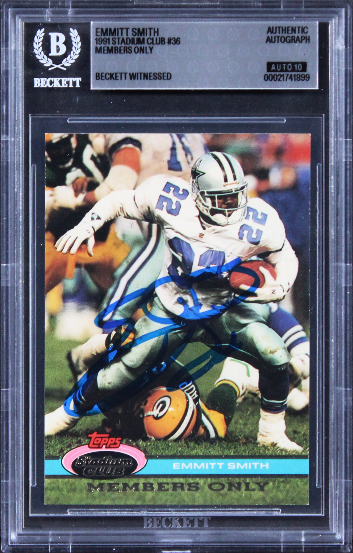 Emmitt Smith Signed 1991 Stadium Club Members Only #36 Card Auto 10! BAS Slabbed