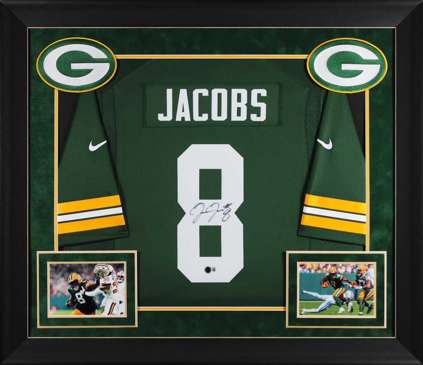 Packers Josh Jacobs Authentic Signed Green Nike Game Framed Jersey BAS Witnessed