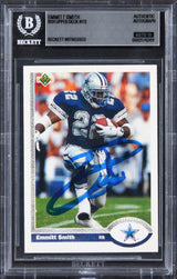Cowboys Emmitt Smith Signed 1991 Upper Deck #172 Rookie Card Auto 10! BAS Slab