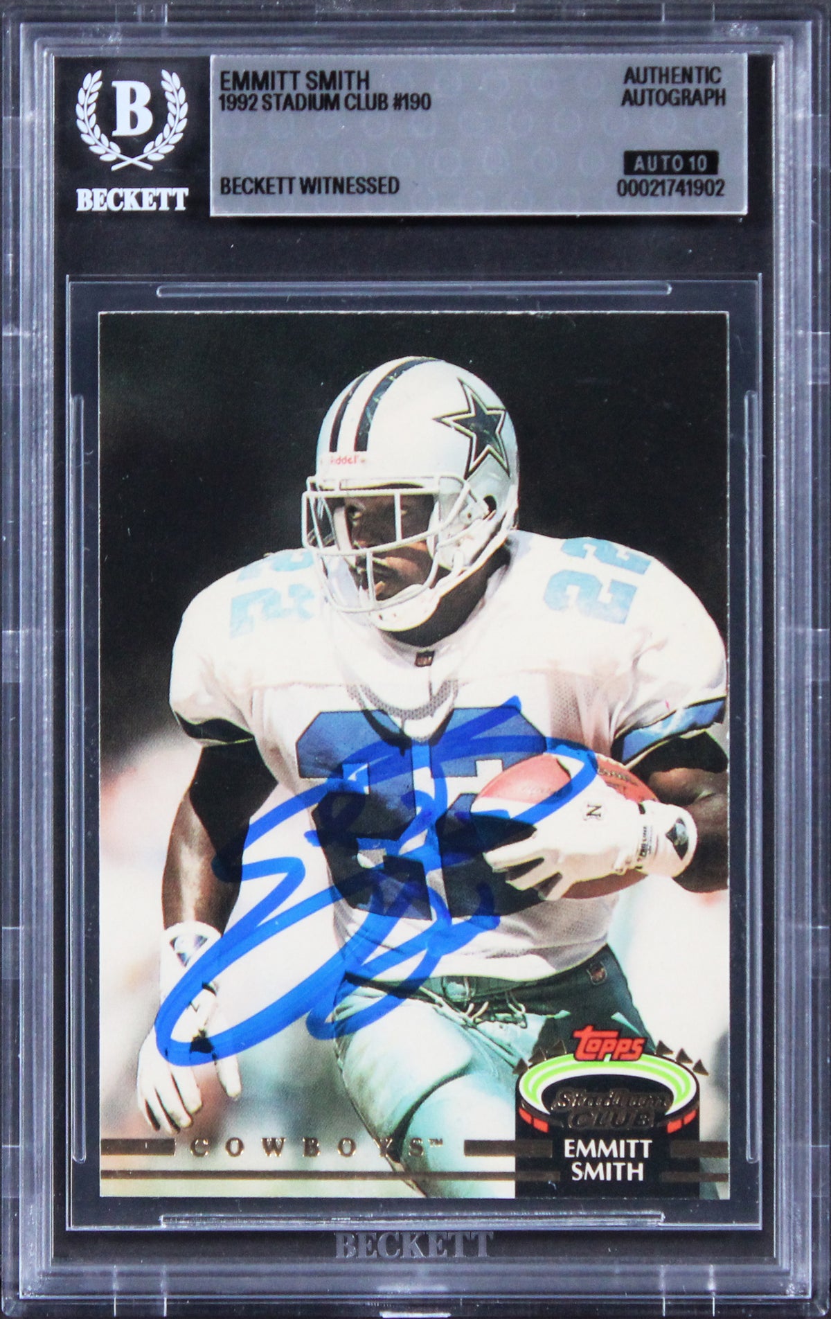 Cowboys Emmitt Smith Signed 1992 Stadium Club #190 Card Auto GM 10! BAS Slabbed