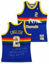 Nuggets Alex English "Career Stat" Signed Blue M&N 87-88 TB Jersey BAS #3W197629
