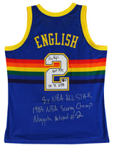 Nuggets Alex English "Career Stat" Signed Blue M&N 87-88 TB Jersey BAS #3W197629
