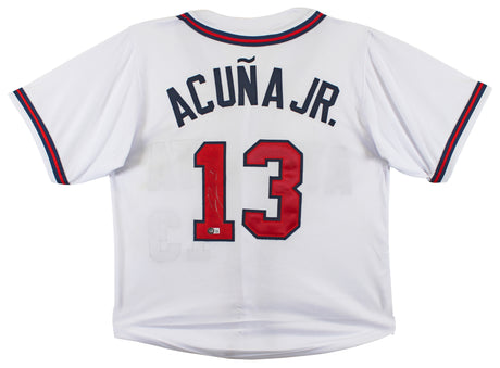 Ronald Acuna Jr. Authentic Signed White Pro Style Jersey BAS Witnessed #WJ88724
