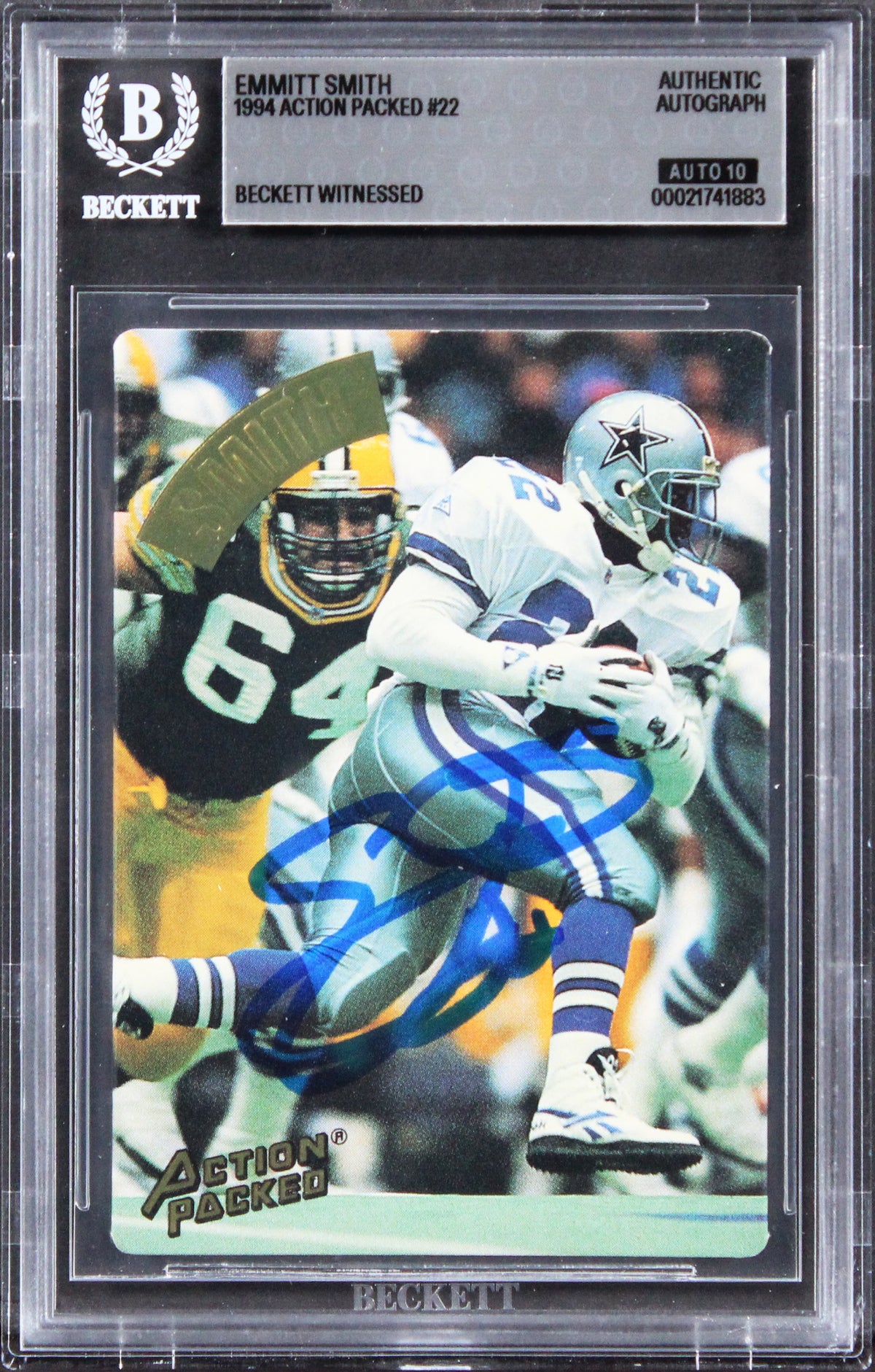 Cowboys Emmitt Smith Signed 1994 Action Packed #22 Card Auto GM 10! BAS Slabbed