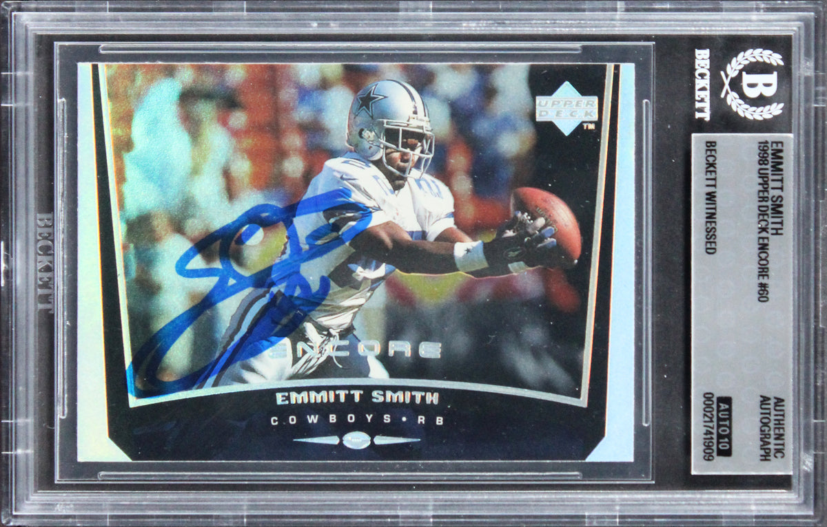 Cowboys Emmitt Smith Signed 1998 Upper Deck Encore #60 Card Auto 10! BAS Slabbed