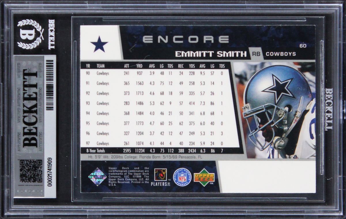 Cowboys Emmitt Smith Signed 1998 Upper Deck Encore #60 Card Auto 10! BAS Slabbed