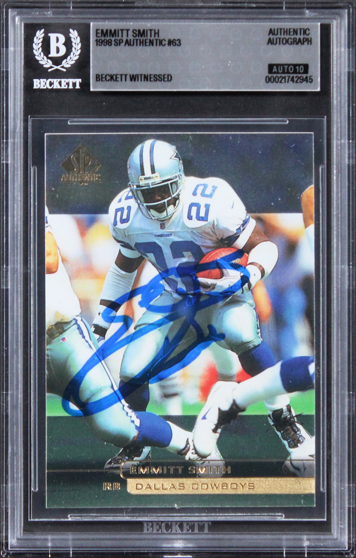 Cowboys Emmitt Smith Signed 1998 SP Authentic #63 Card Auto 10! BAS Slabbed