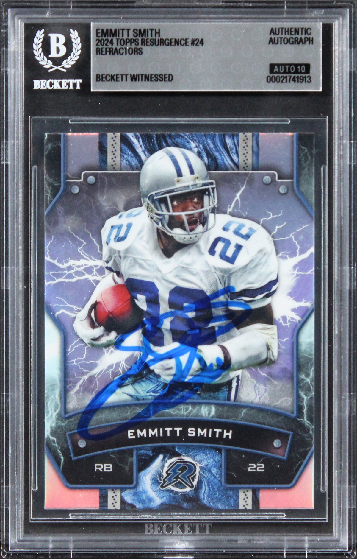 Emmitt Smith Signed 2024 Topps Resurgence Refractors #24 Card Auto 10! BAS Slab