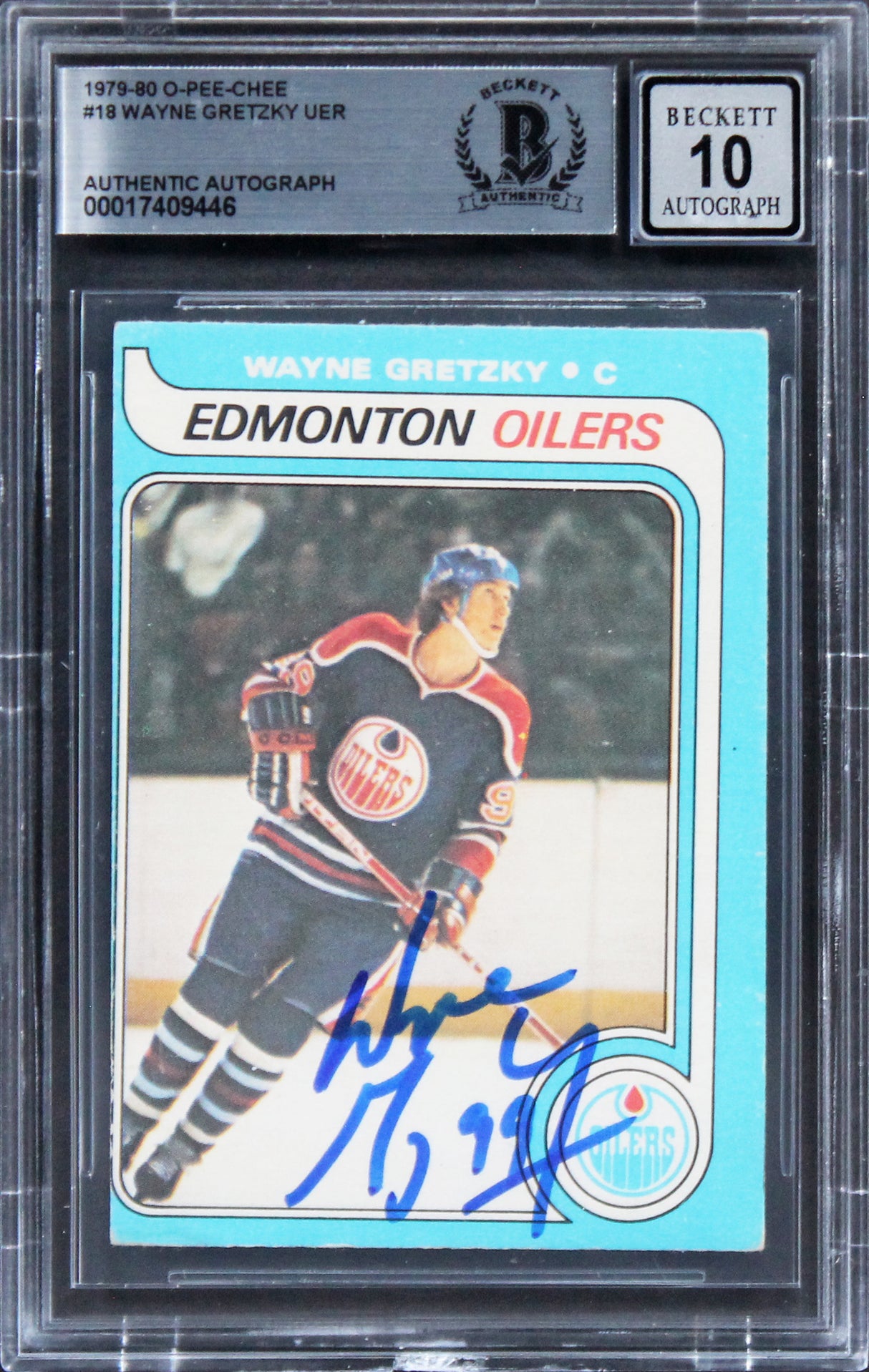 Oilers Wayne Gretzky Signed 1979 O-Pee-Chee #18 UER RC Card Auto 10! BAS Slab 1