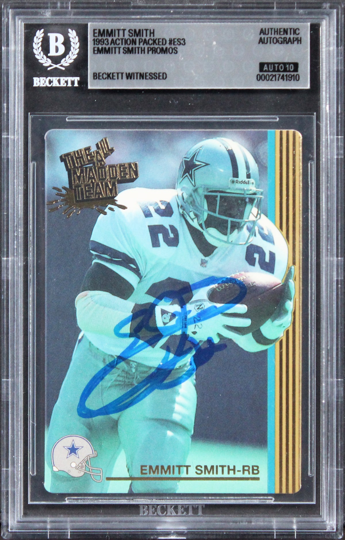 Emmitt Smith Signed 1993 Action Packed Promos #ES3 Card Auto GM 10! BAS Slabbed