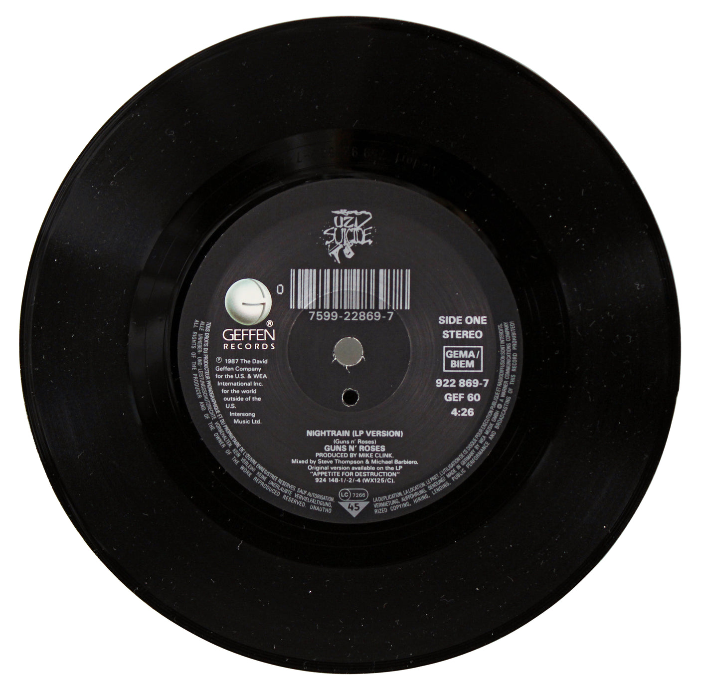 Guns N' Roses (5) Slash, McKagan +3 Signed 45 Album Cover W/ Vinyl BAS #AC86968