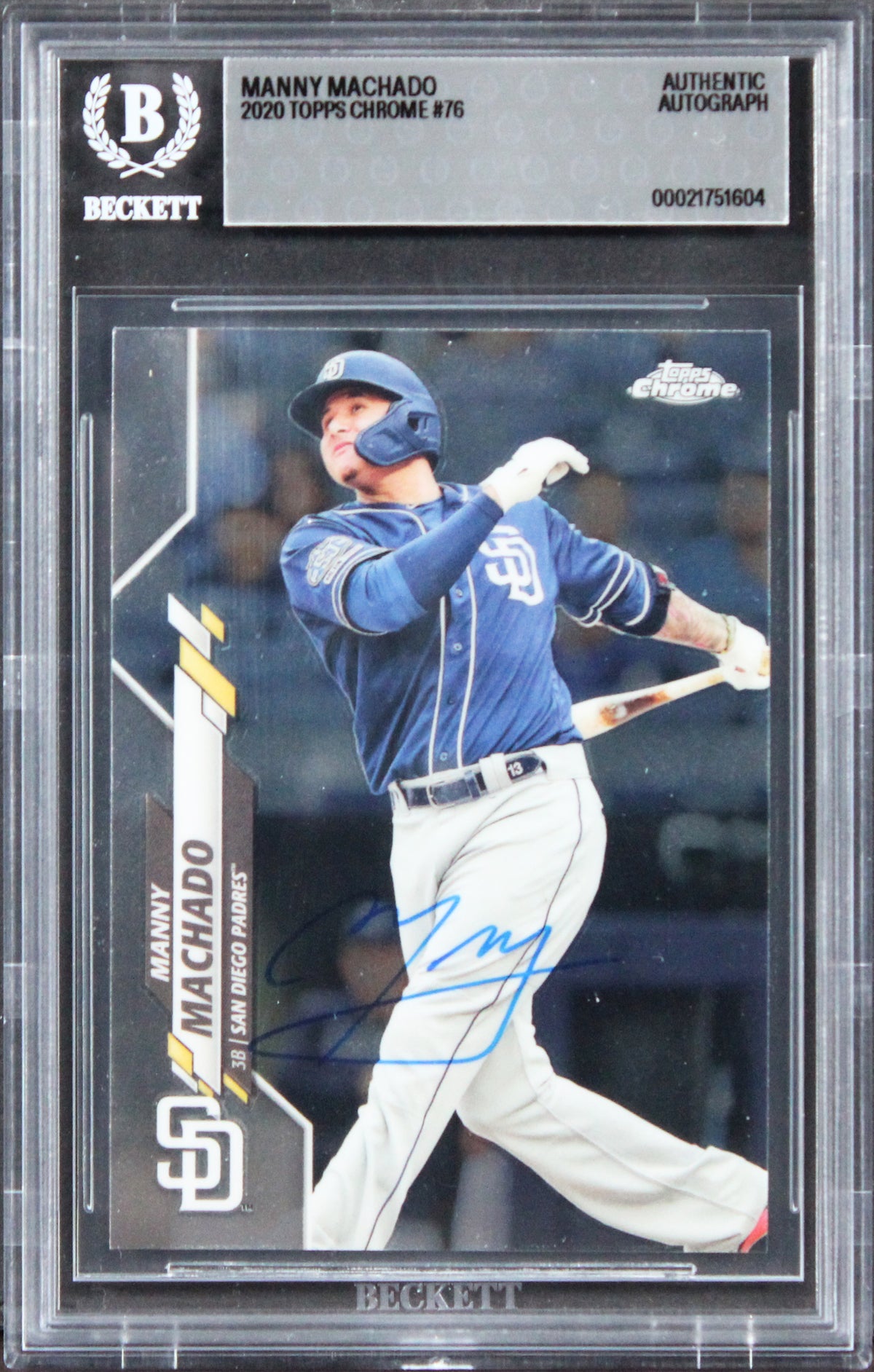 Padres Manny Machado Authentic Signed 2020 Topps Chrome #76 Card BAS Slabbed
