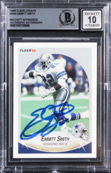 Cowboys Emmitt Smith Signed 1990 Fleer Update #U40 RC Card Auto 10! BAS Slabbed