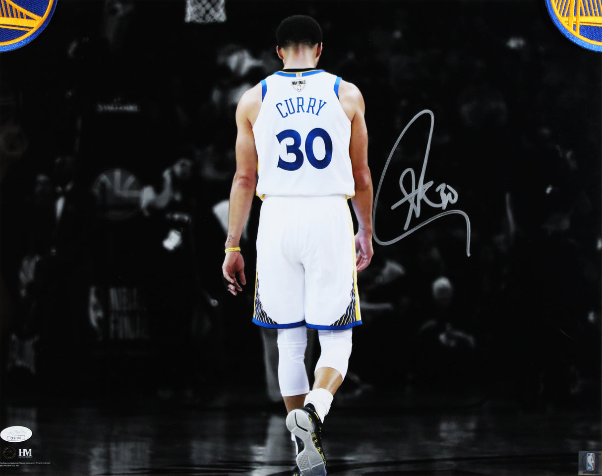 Warriors Stephen Curry Signed 16x20 Horizontal Spotlight Framed Photo JSA 5
