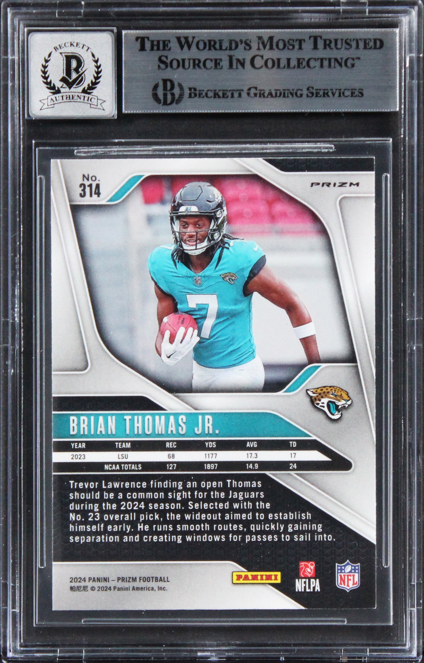 Brian Thomas Jr. Signed 2024 Panini Prizm Silver #314 RC Card Auto 10! BAS Slab