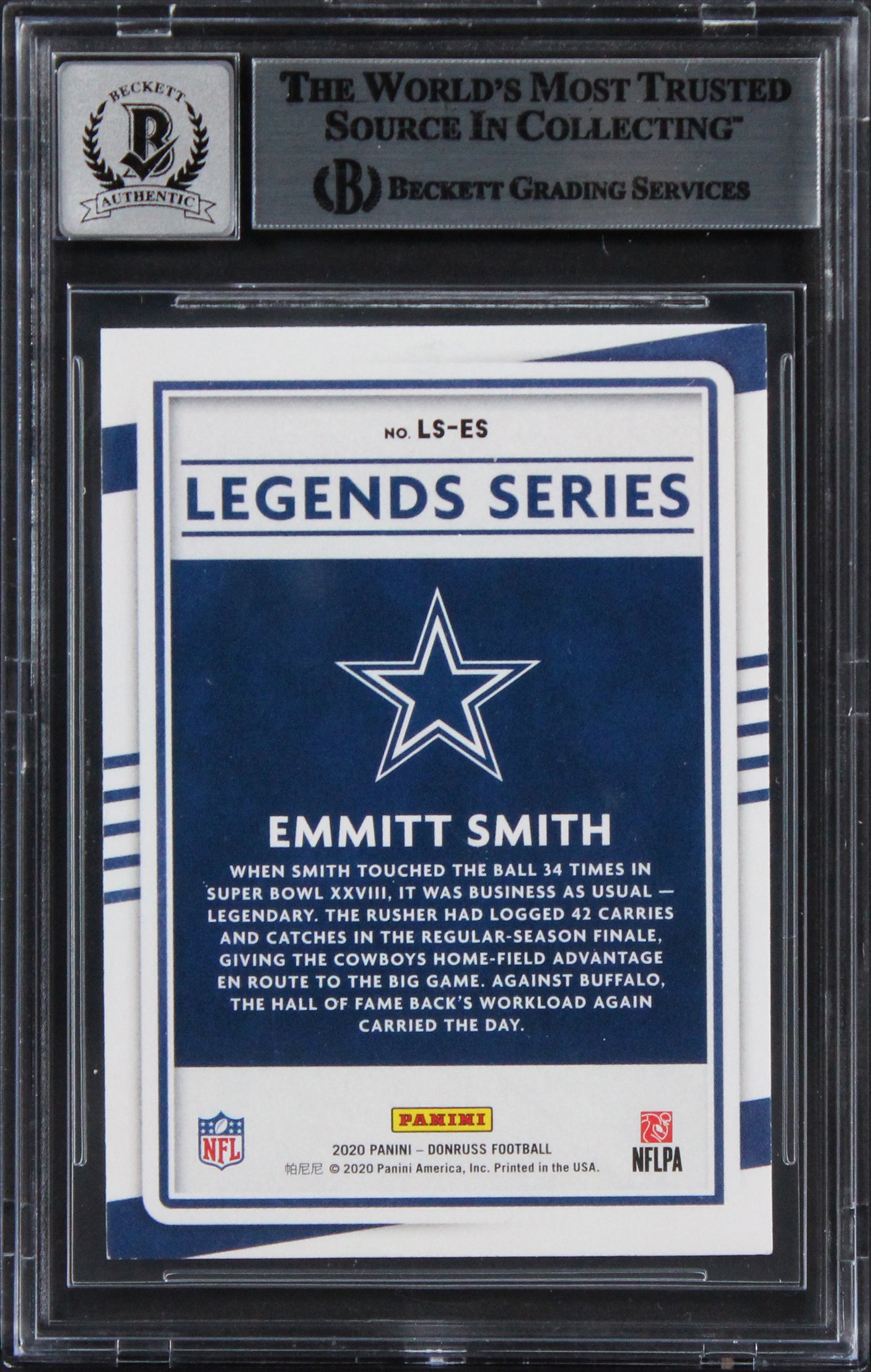 Emmitt Smith Signed 2020 Donruss The Legends Series #14 Card Auto 10! BAS Slab