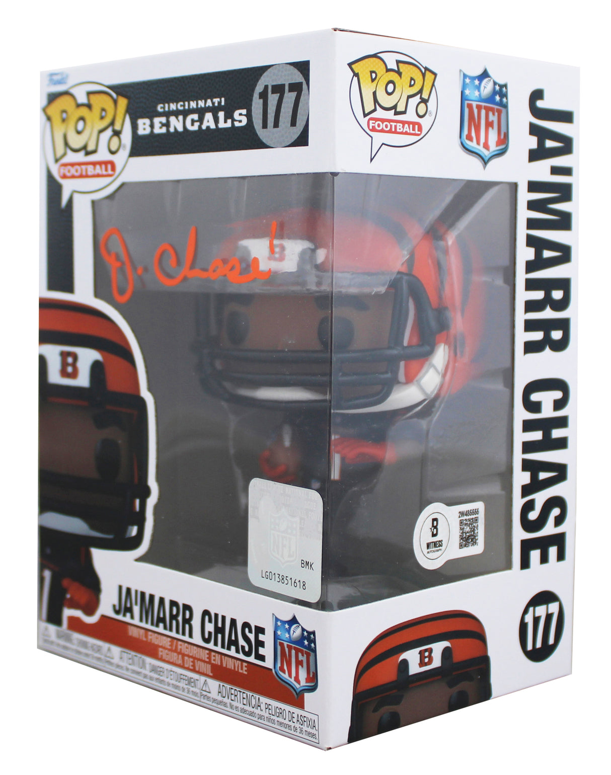 Bengals Ja'Marr Chase Authentic Signed #177 Funko Pop Vinyl Figure BAS Witnessed