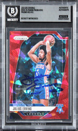 76ers Julius Erving Signed 2024 Panini Prizm Red Ice #292 Card Auto 10! BAS Slab