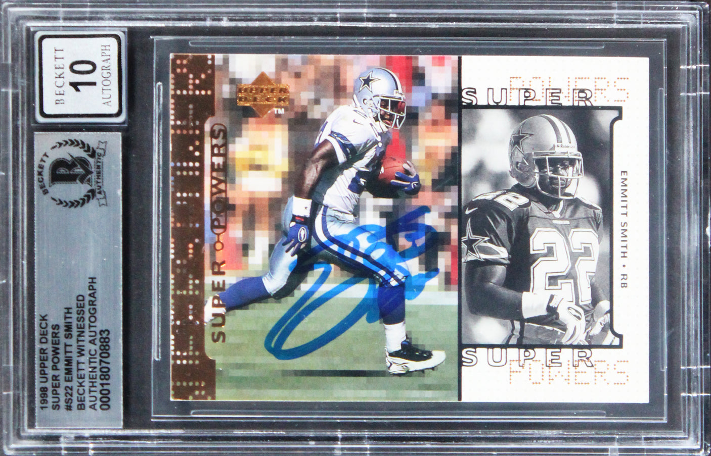 Emmitt Smith Signed 1998 Upper Deck Super Powers #S22 Card Auto 10! BAS Slabbed