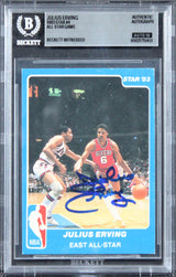 76ers Julius Erving Signed 1983 Star All-Star Game #4 Card Auto 10! BAS Slabbed