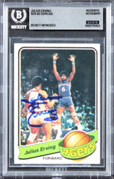76ers Julius Erving Signed 1979 Topps #20 Card Auto Grade GM 10! BAS Slabbed