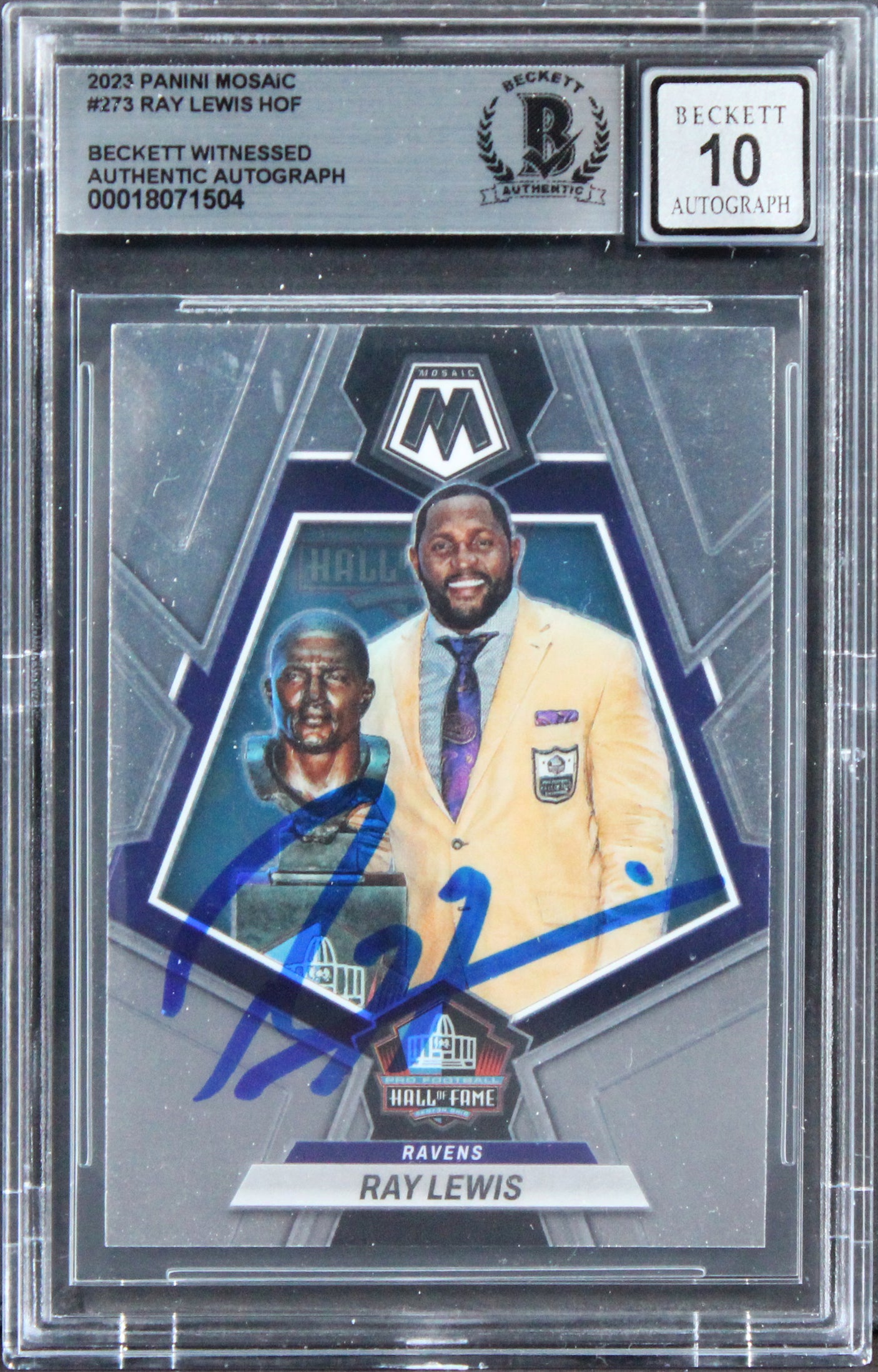 Ravens Ray Lewis Signed 2023 Panini Mosaic #273 Card Auto Graded 10! BAS Slabbed