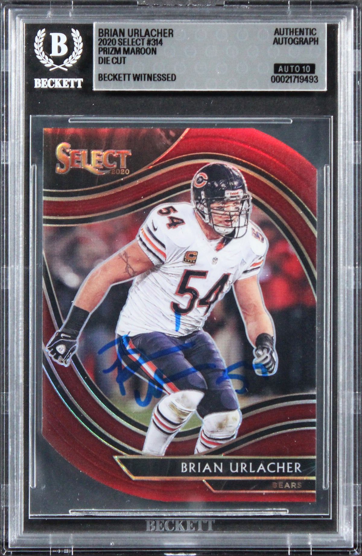 Bears Brian Urlacher Signed 2020 Select Die Cut #314 Card Auto 10! BAS Slabbed