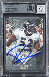 Ravens Ray Lewis Signed 2008 Upper Deck Icons #7 Card Auto Mint 10! BAS Slabbed