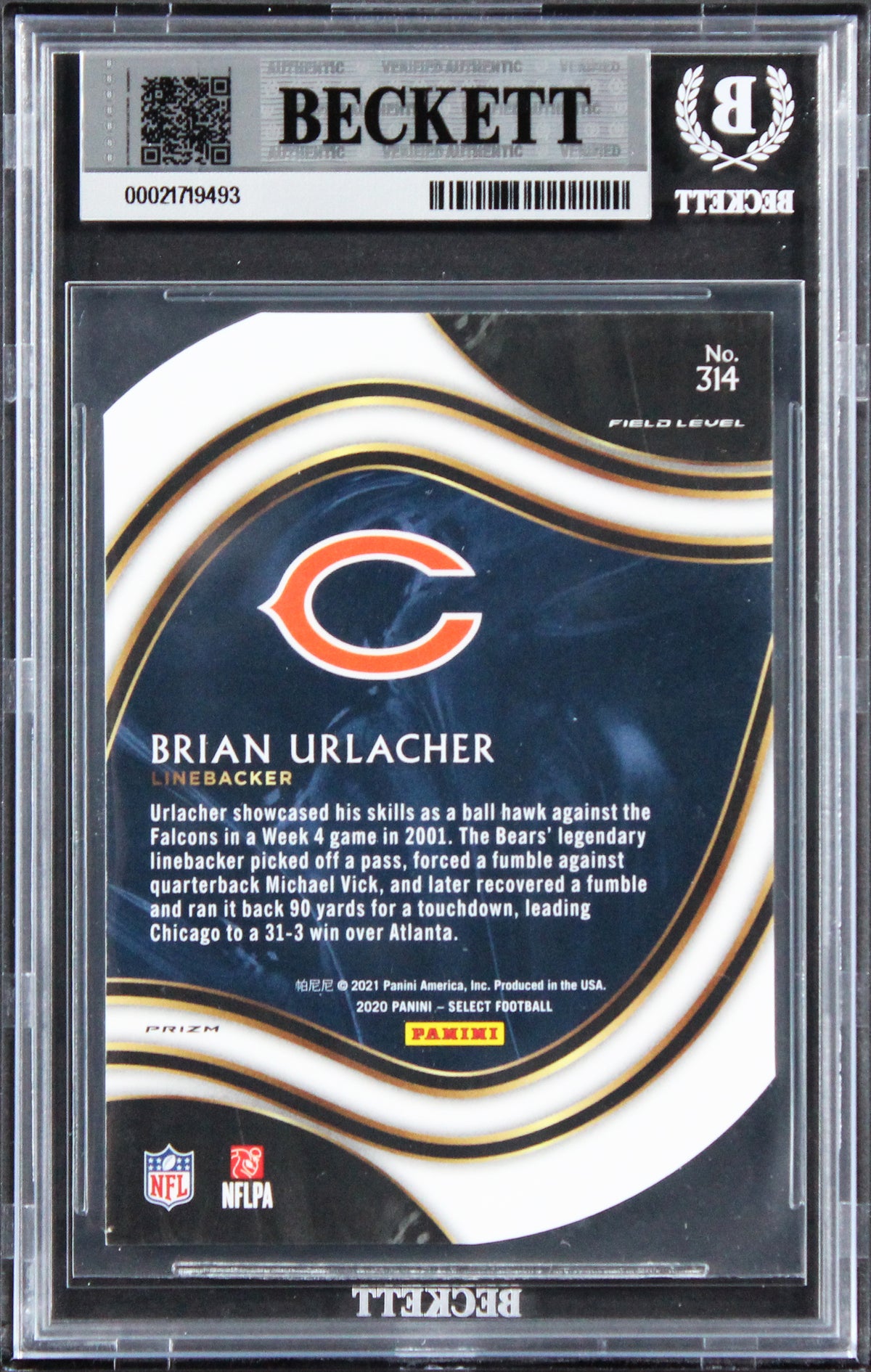Bears Brian Urlacher Signed 2020 Select Die Cut #314 Card Auto 10! BAS Slabbed